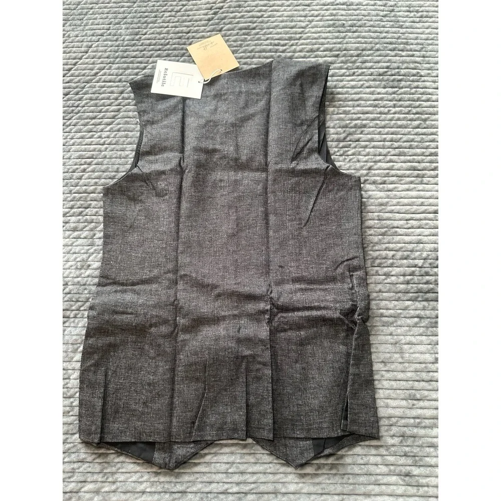 Eelotile Linen Blend Mid Length Sleeveless Button Down Waistcoat Vest Sz Small - Picture 11 of 12